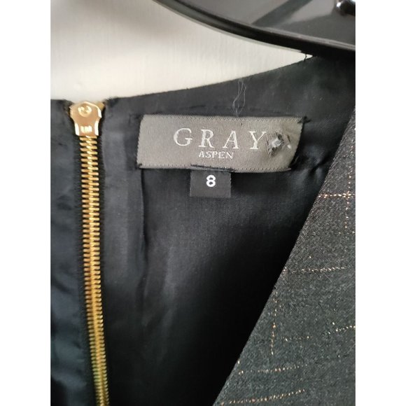 GRAY ASPEN Gorgeous Charcoal/Gold Thread Sheath Dress SIZE 8 - Picture 4 of 8